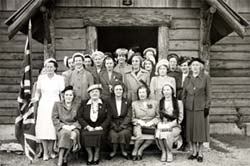 Group Photo of Ladies of the IODE in front of St. Christopher's church, Mesachie Lake, BC